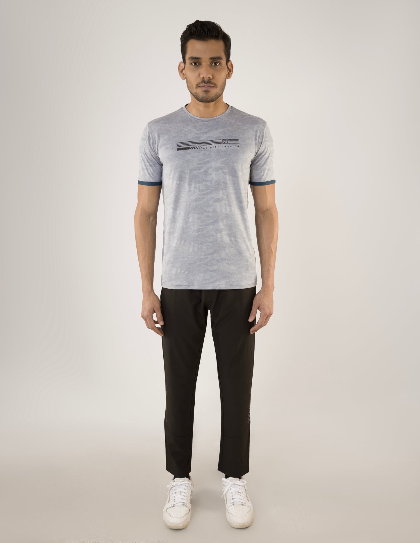 SELECT 4147 ULTRA-DRY JACQUARD KNIT ROUND NECK LIGHT BLUE GREY T-SHIRT