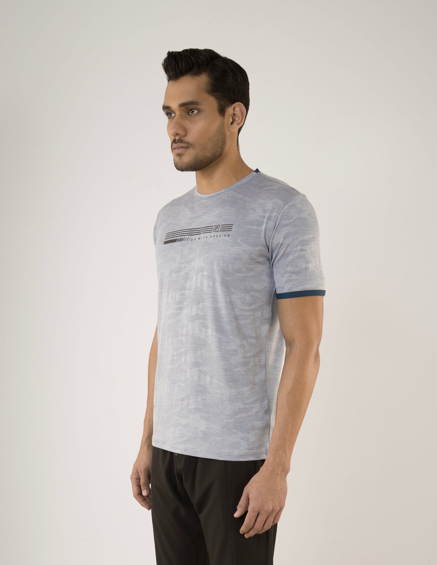 SELECT 4147 ULTRA-DRY JACQUARD KNIT ROUND NECK LIGHT BLUE GREY T-SHIRT