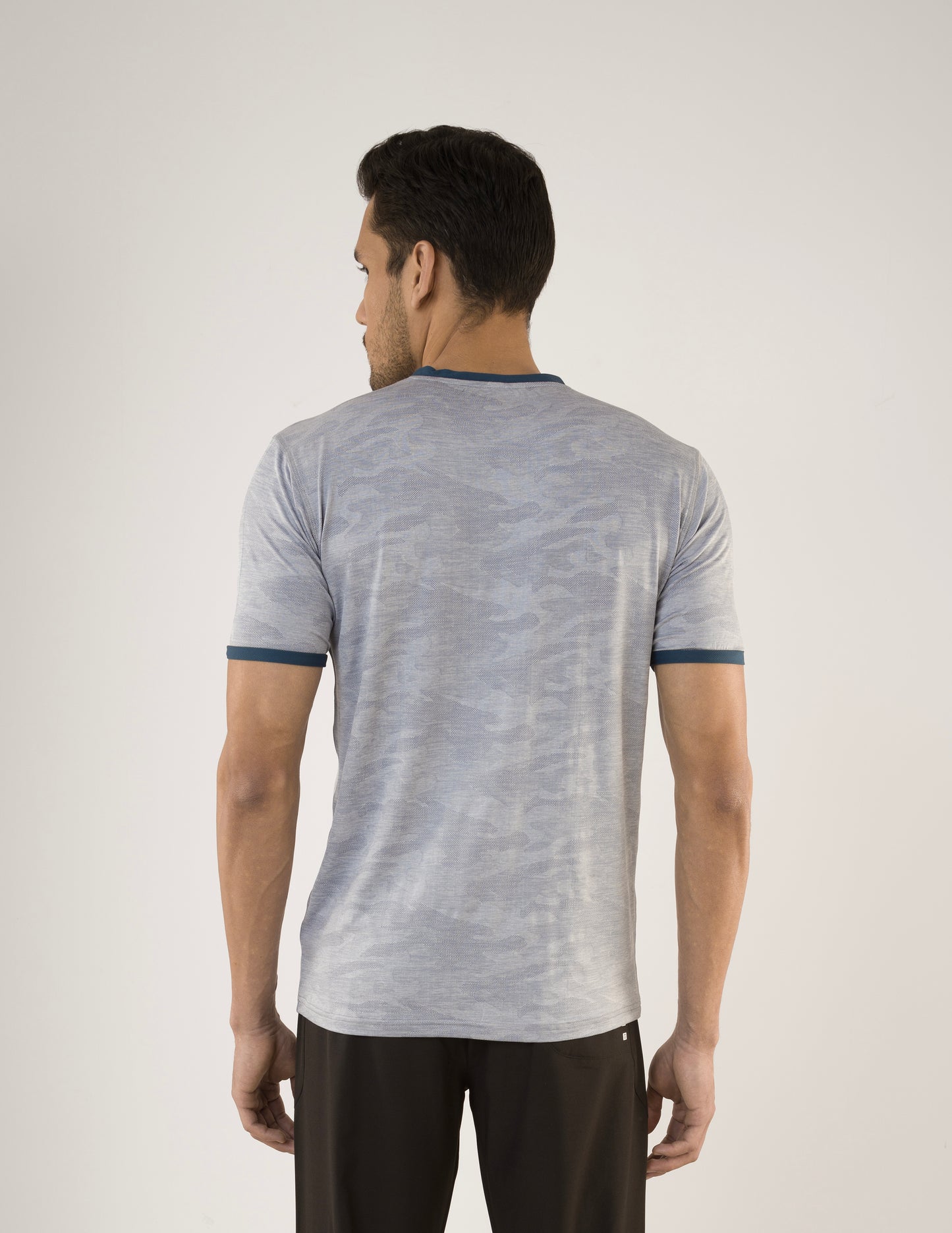 SELECT 4147 ULTRA-DRY JACQUARD KNIT ROUND NECK LIGHT BLUE GREY T-SHIRT