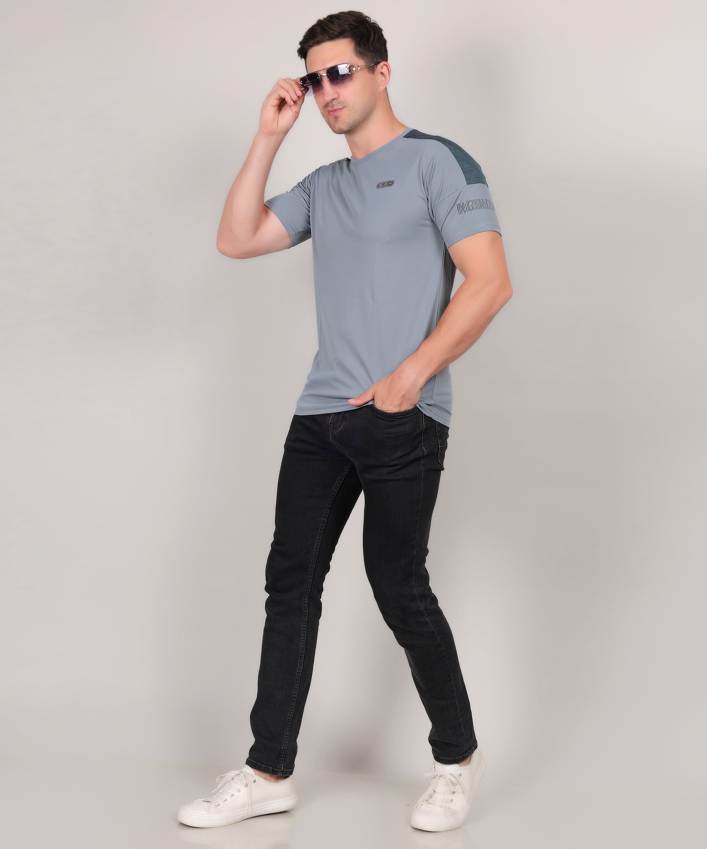 SELECT 1115 ROUND NECK PRINT GREY T-SHIRT