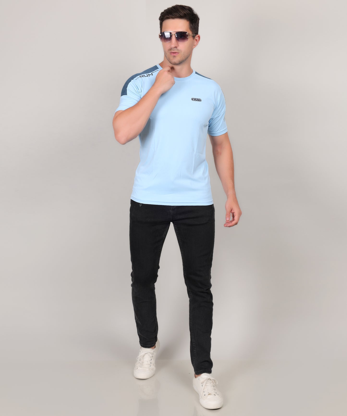 SELECT 1115 Round Neck PRINT SKY BLUE T-SHIRT