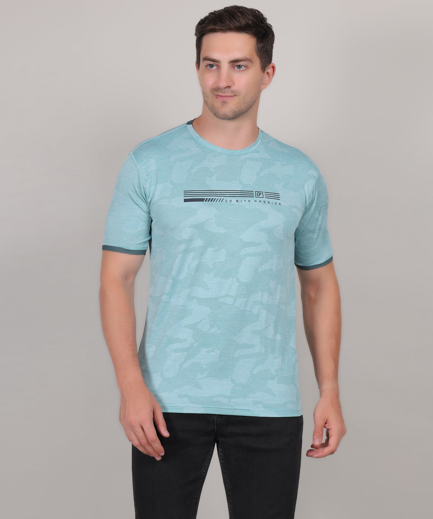 SELECT 4147 ULTRA-DRY JACQUARD KNIT ROUND NECK ICE BLUE T-SHIRT