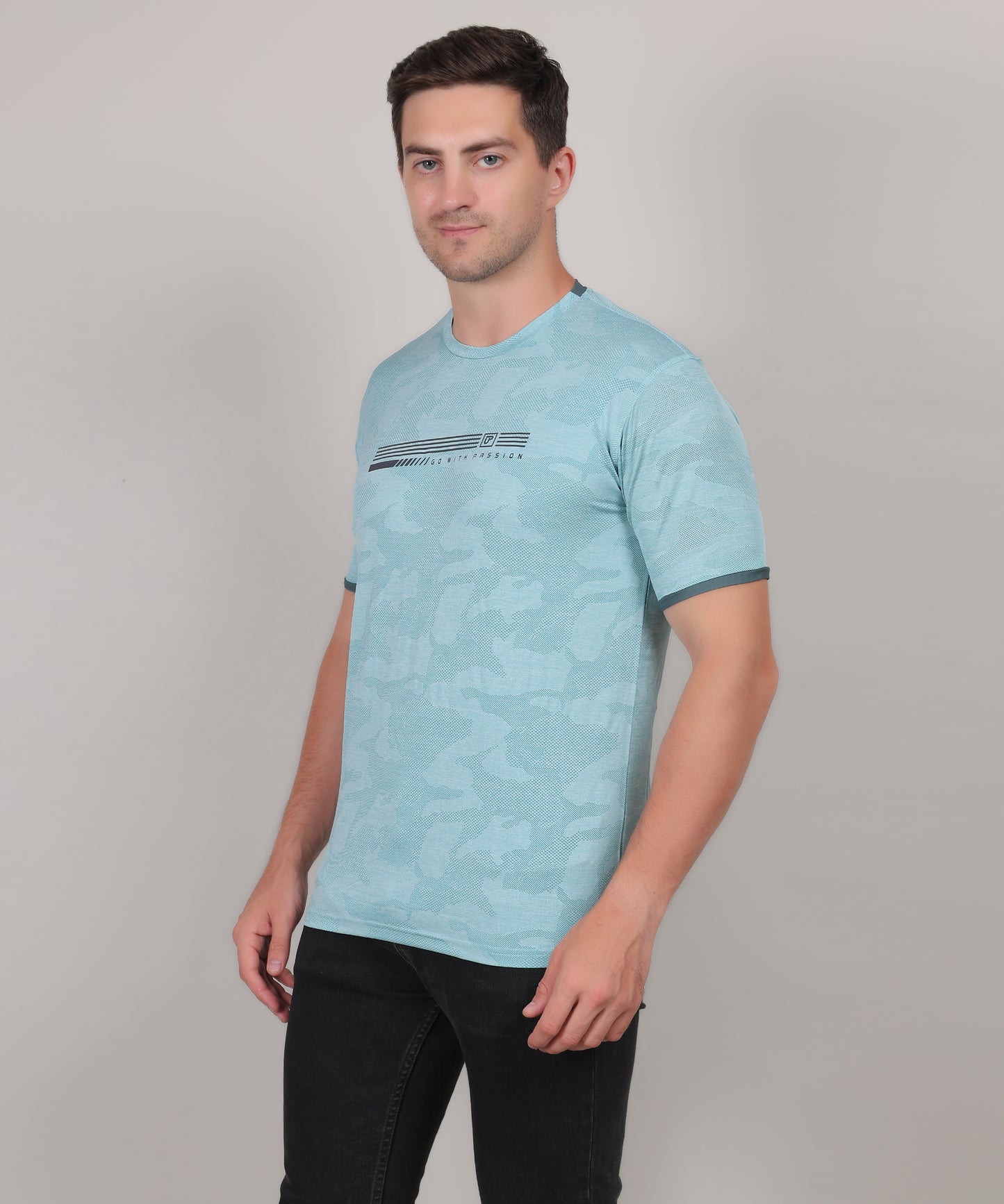 SELECT 4147 ULTRA-DRY JACQUARD KNIT ROUND NECK ICE BLUE T-SHIRT