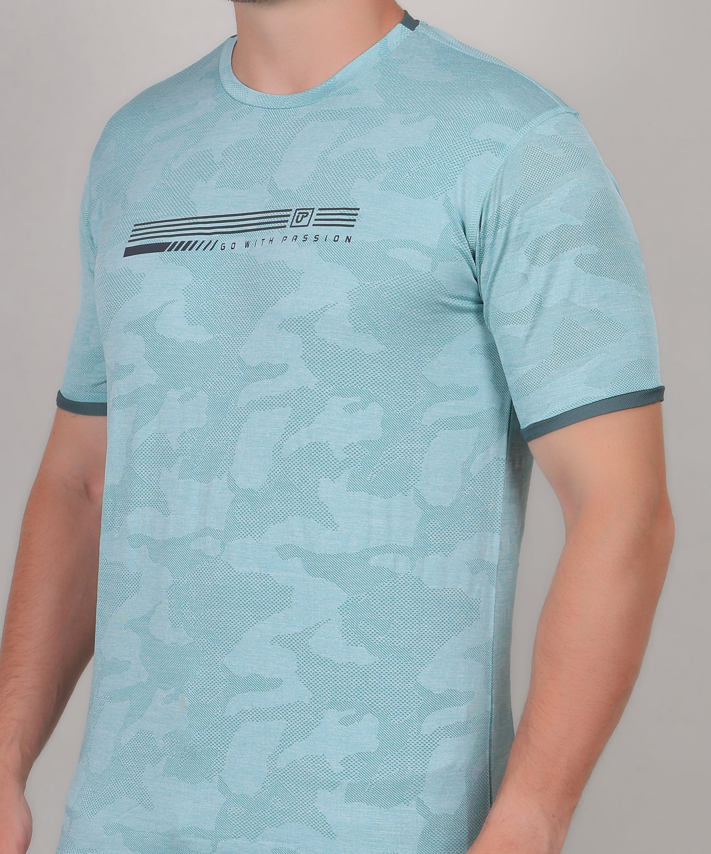 SELECT 4147 ULTRA-DRY JACQUARD KNIT ROUND NECK ICE BLUE T-SHIRT
