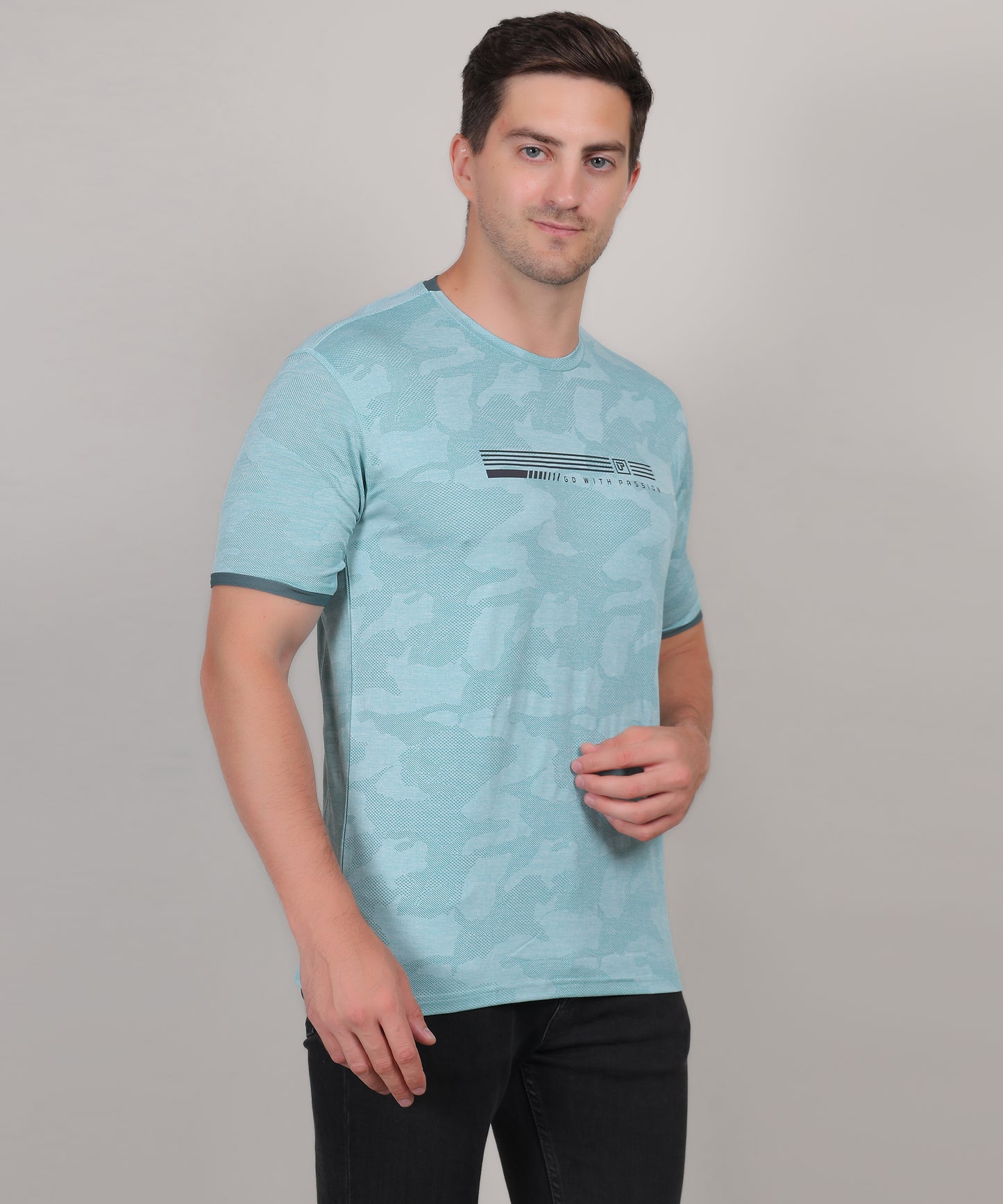 SELECT 4147 ULTRA-DRY JACQUARD KNIT ROUND NECK ICE BLUE T-SHIRT