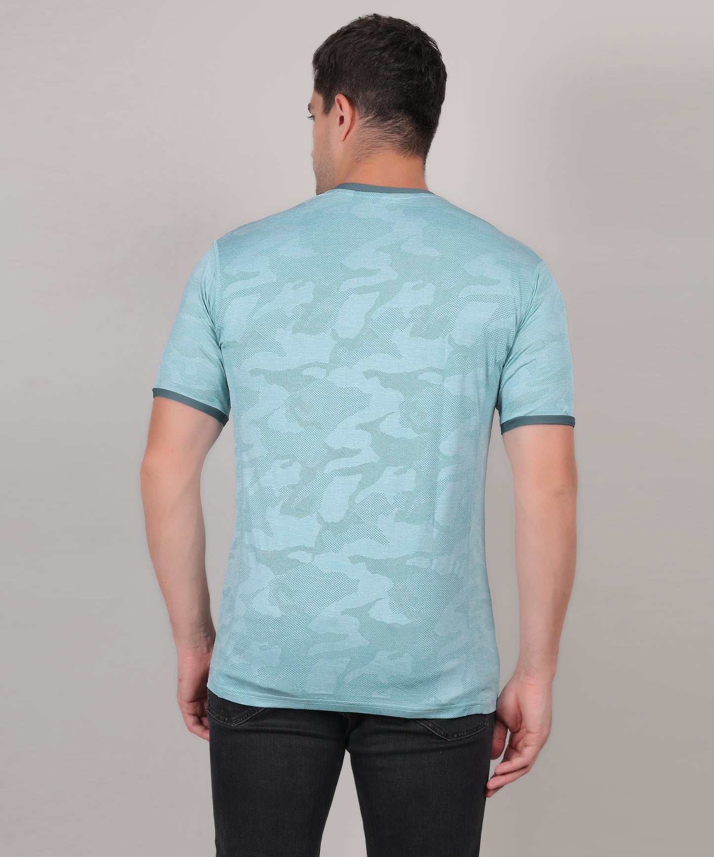 SELECT 4147 ULTRA-DRY JACQUARD KNIT ROUND NECK ICE BLUE T-SHIRT