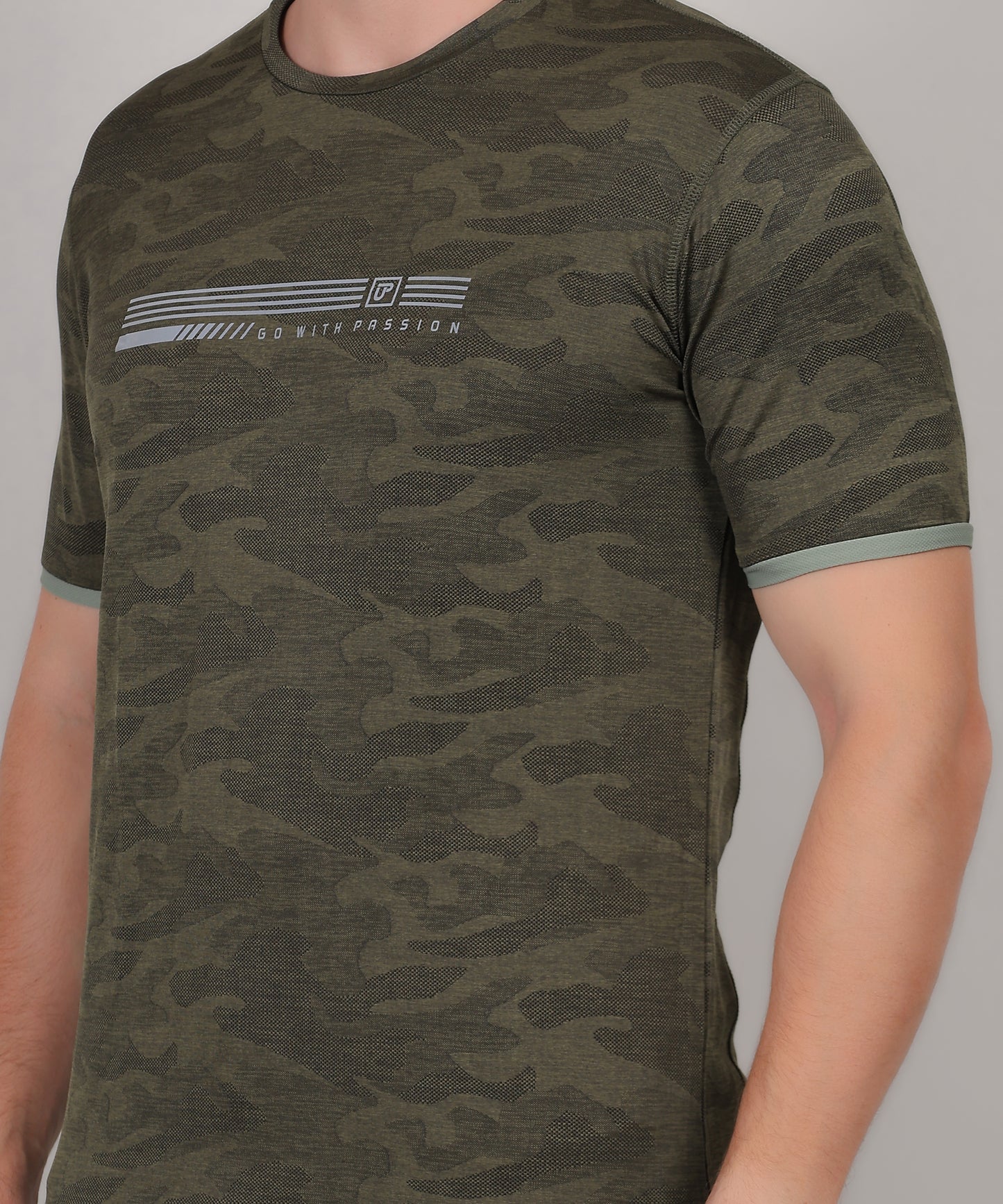 SELECT 4147 ULTRA-DRY JACQUARD KNIT ROUND NECK OLVIE T-SHIRT