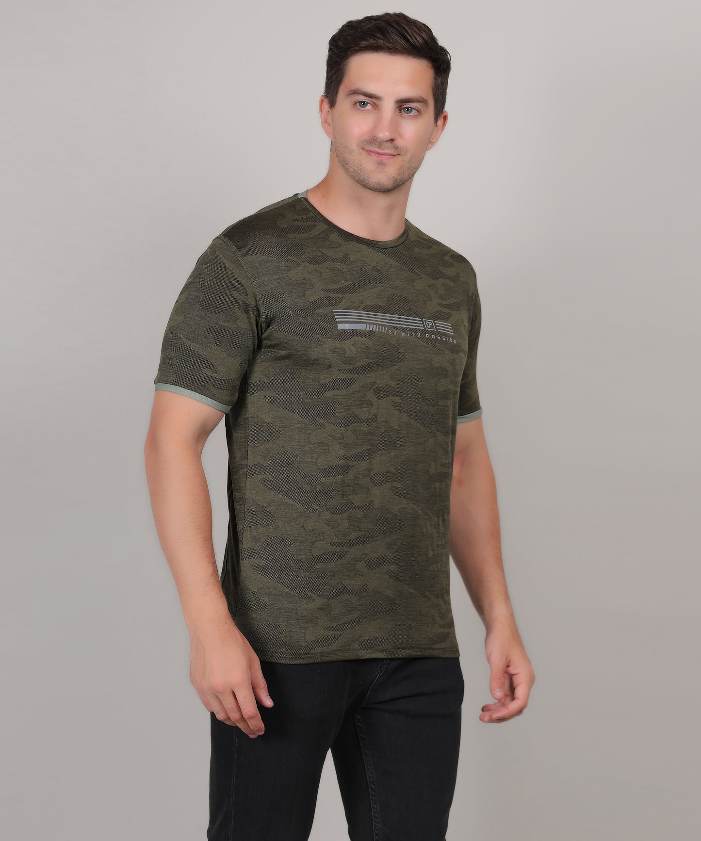 SELECT 4147 ULTRA-DRY JACQUARD KNIT ROUND NECK OLVIE T-SHIRT