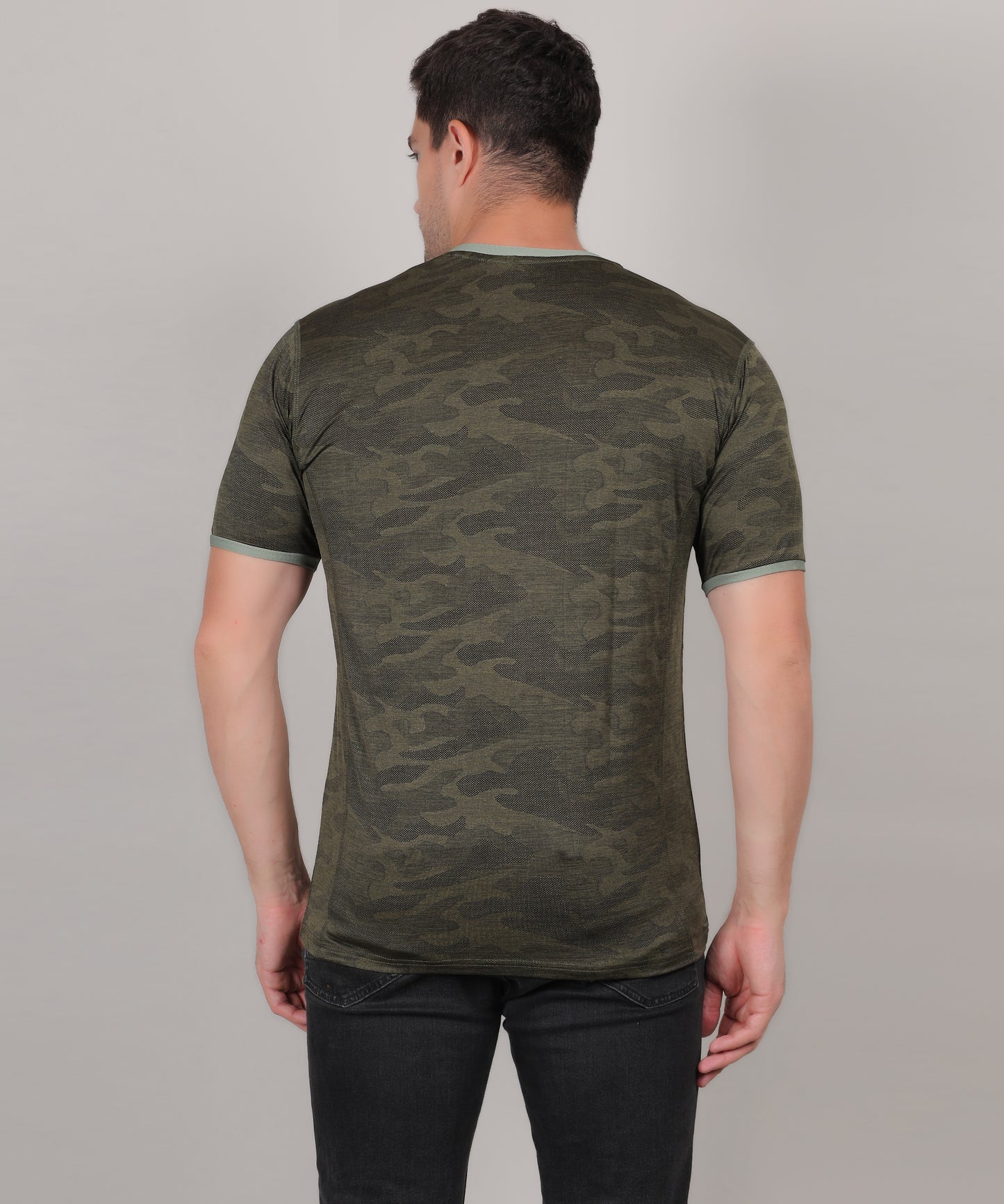 SELECT 4147 ULTRA-DRY JACQUARD KNIT ROUND NECK OLVIE T-SHIRT