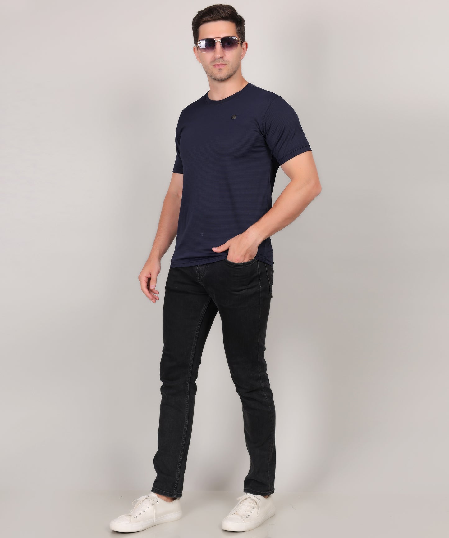 SELECT 4145 MICRO POLYSTER ROUND NECK NAVY T-SHIRT