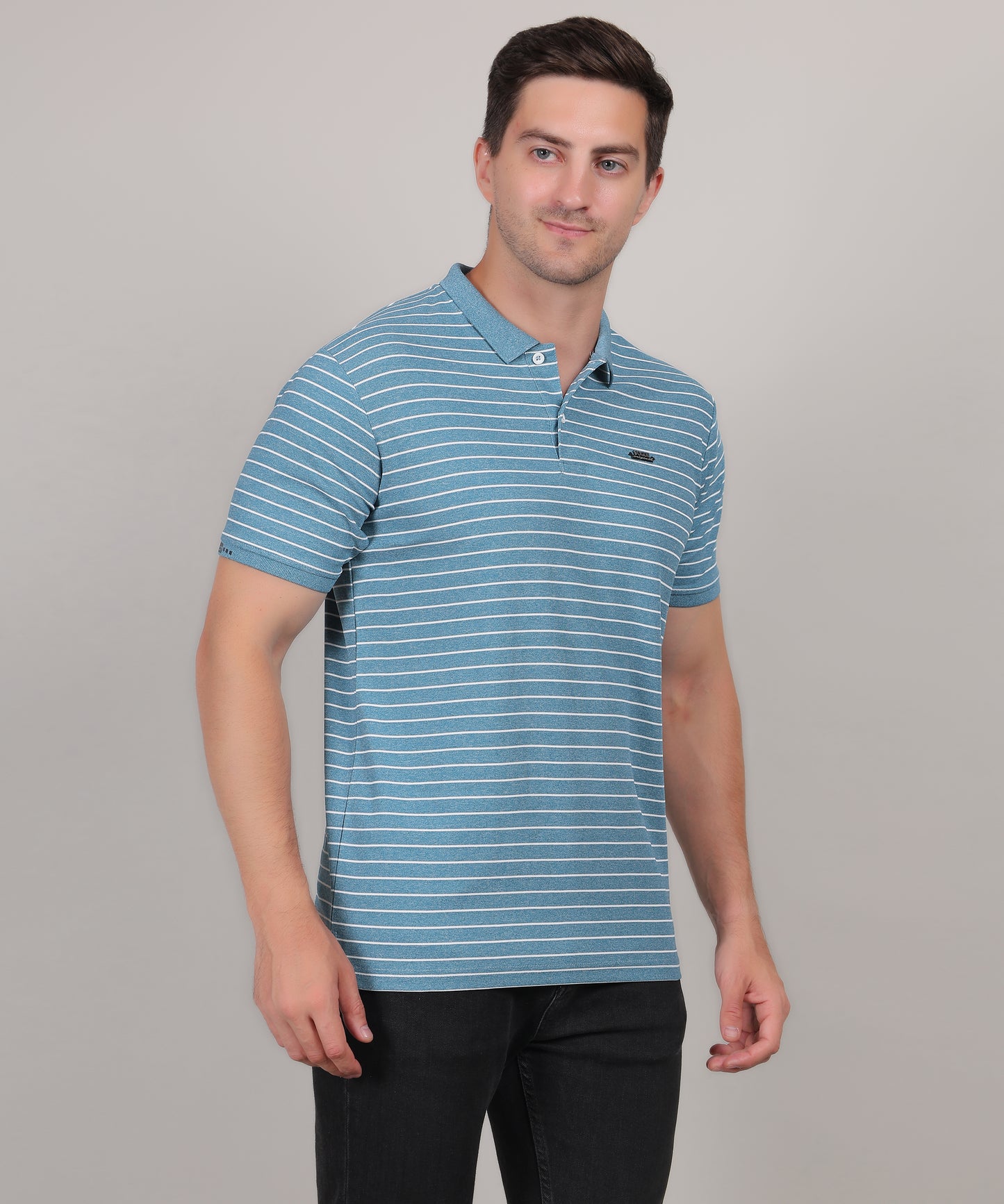 SELECT SP121 COTTON POLO SKY BLUE T-SHIRT