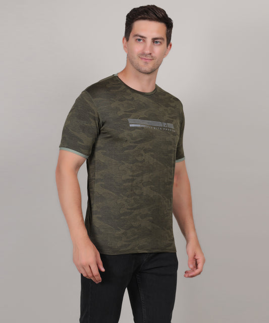 SELECT ULTRA-DRY JACQUARD KNIT ROUND NECK OLVIE T-SHIRT