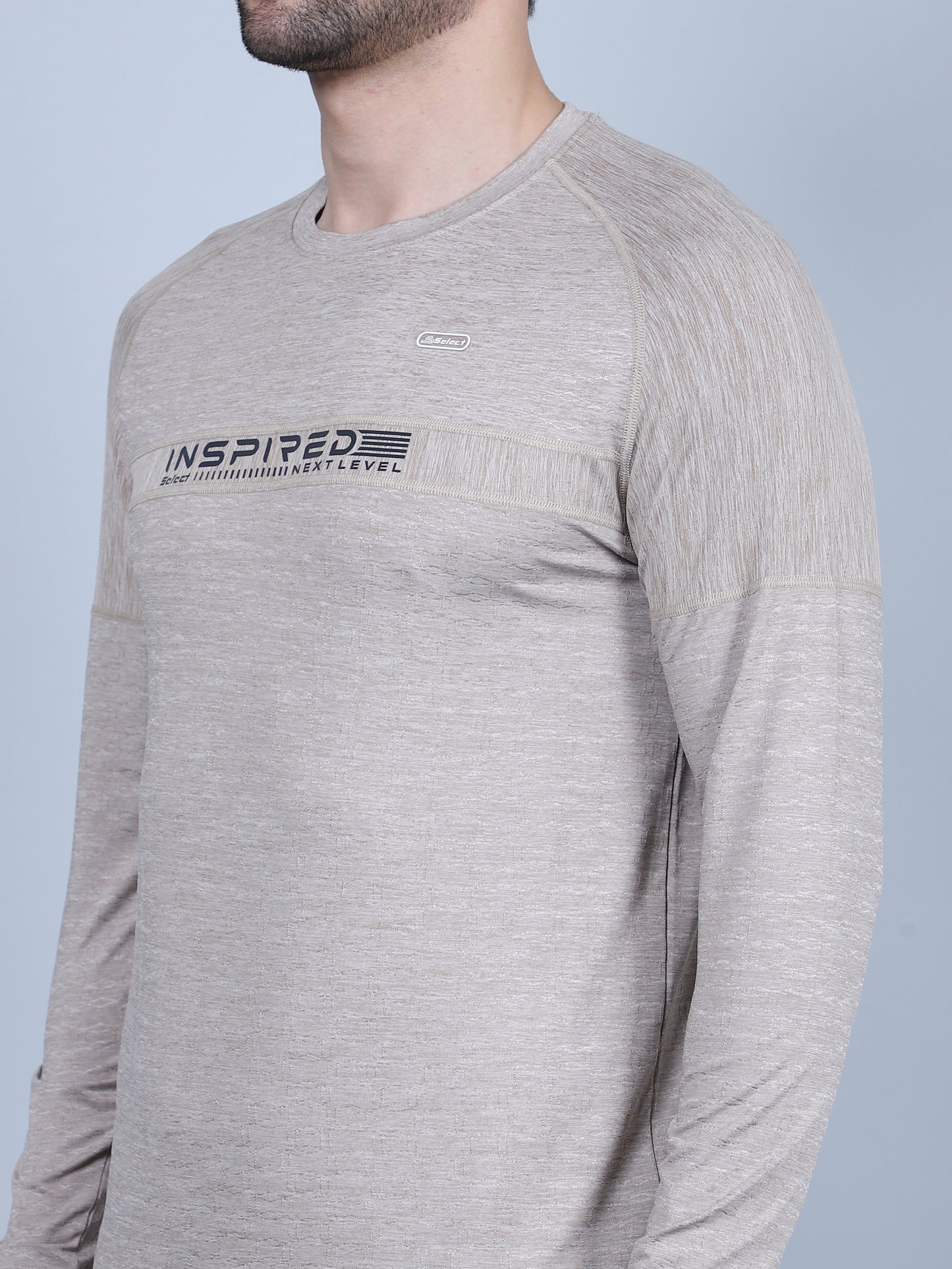 SELECT 5550 FULL SLEEVE DRYFIT ROUND NECK LIGHT CAMEL T-SHIRT