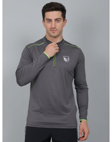 SELECT FULLSLEEVE POLO ZIPPER T-SHIRT DARK GREY FOR MEN