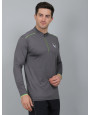 SELECT FULLSLEEVE POLO ZIPPER T-SHIRT DARK GREY FOR MEN