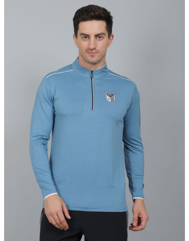 SELECT FULLSLEEVE POLO ZIPPER T-SHIRT SKY BLUE FOR MEN
