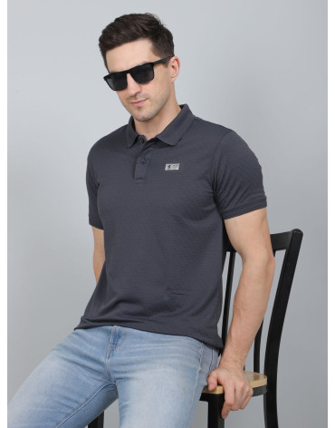 SELECT WAVE JAQAURD POLO T-SHIRT DARK GREY FOR MEN