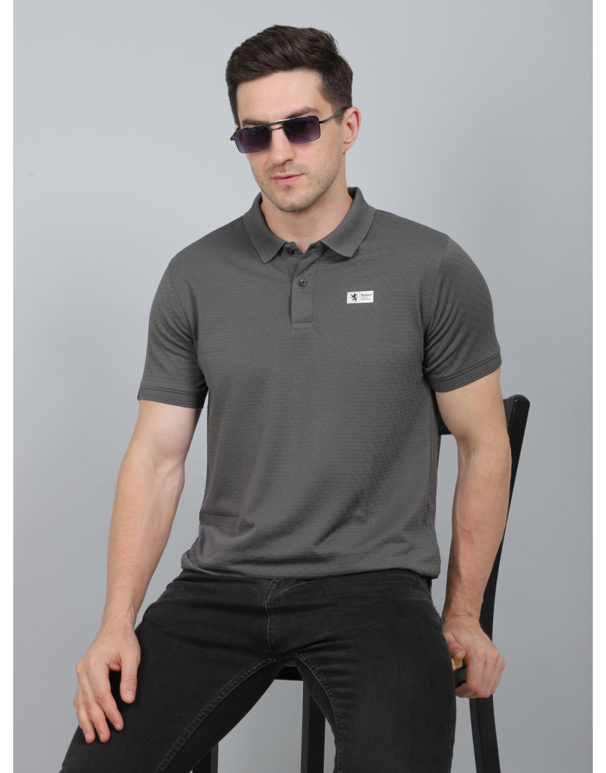 SELECT WAVE JAQAURD POLO T-SHIRT LIGHT GREY FOR MEN