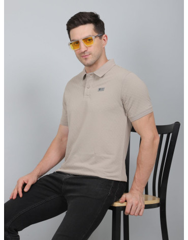 SELECT WAVE JAQAURD POLO T-SHIRT CAMEL FOR MEN