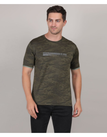 SELECT JAQUARD PRINT ROUNDNECK T-SHIRT OLIVE FOR MEN